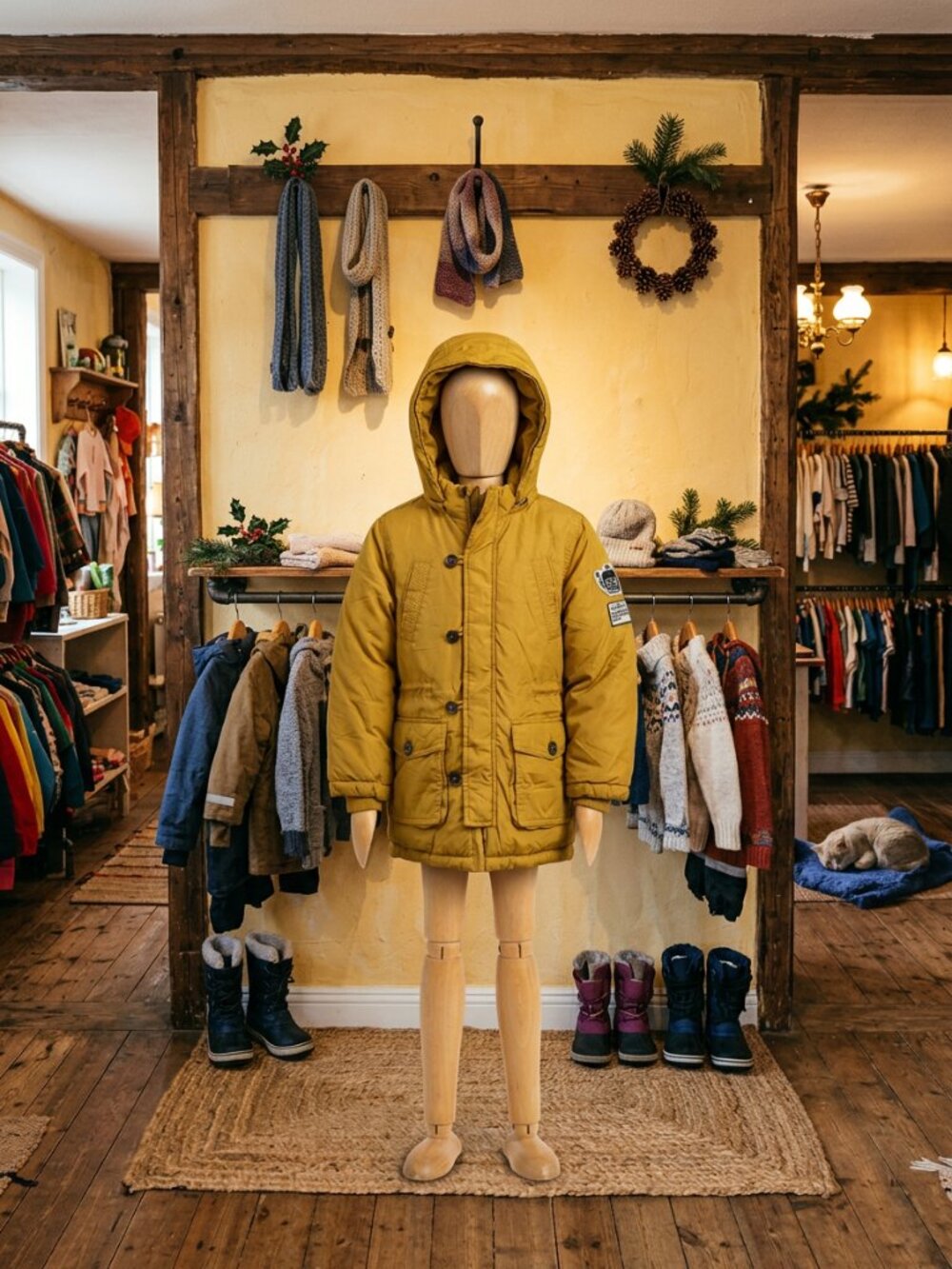 R.Robot Mustard Yellow Hooded Puffer Parka Robot Patch Kids Size 120 (5-6Y)